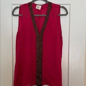 Parker Fuchsia Sleeveless Blouse with Bronze Detail